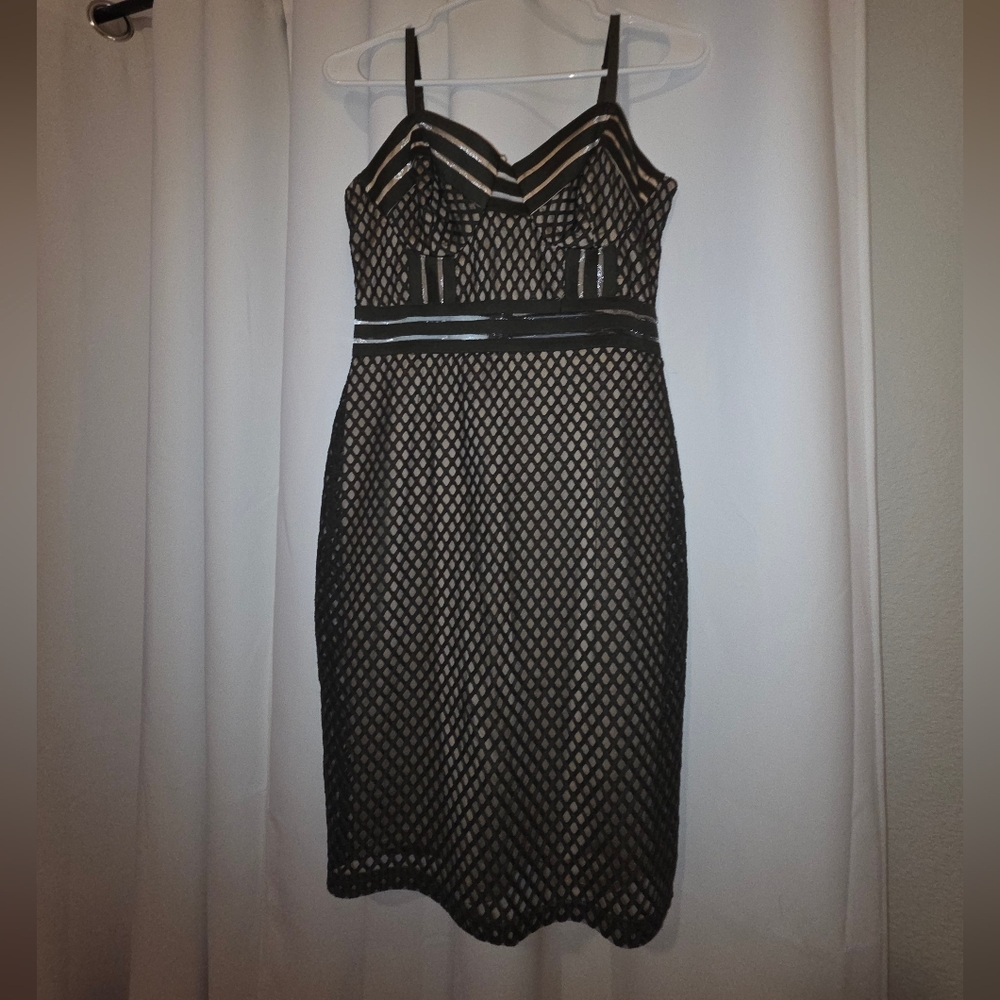 Guess Black and Cream Geometric Midi Dress